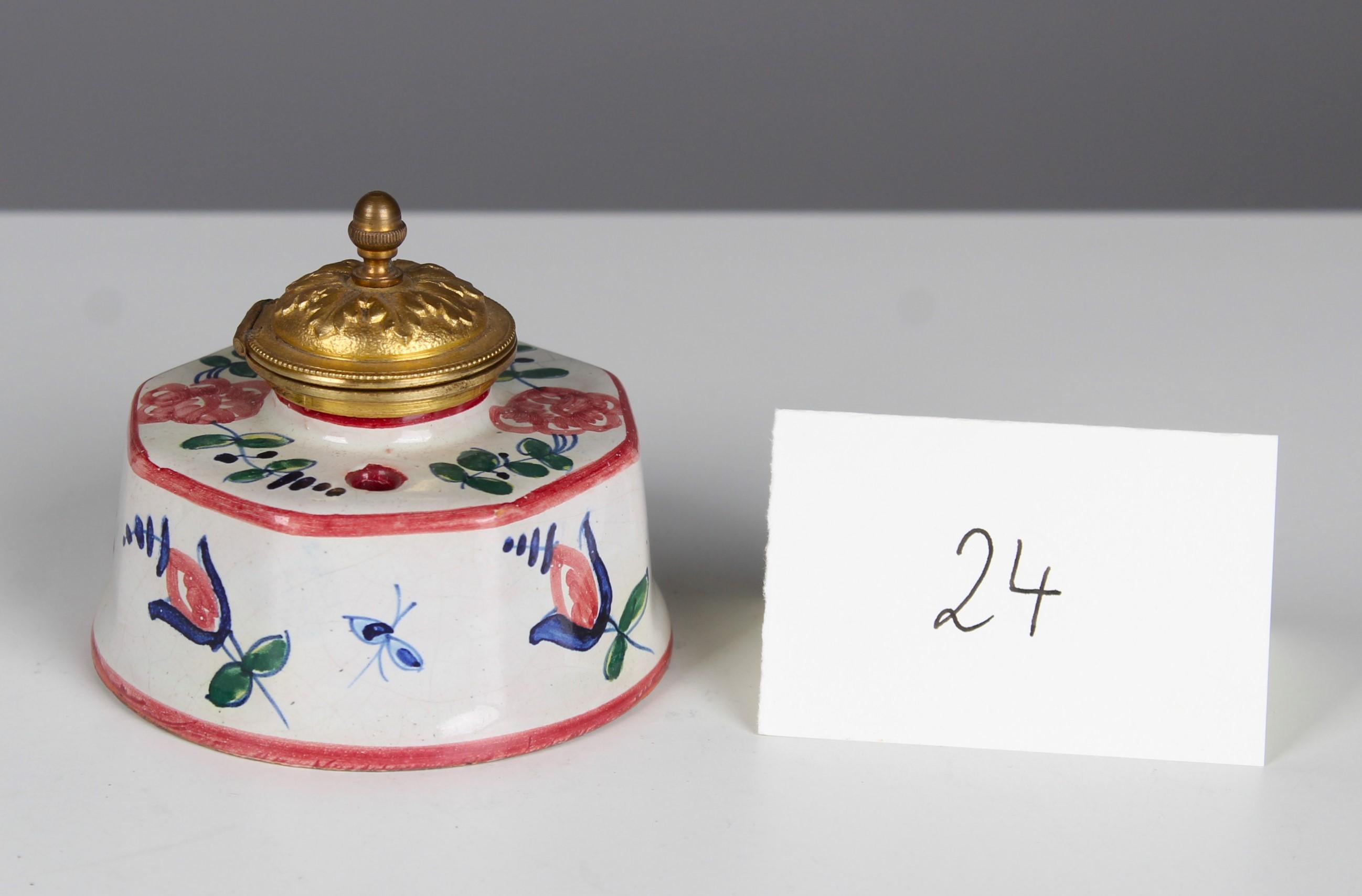 Antique Porcelain Inkwell, Handpainted, France, 1880s 2