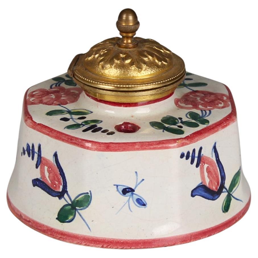 Antique Porcelain Inkwell, Handpainted, France, 1880s