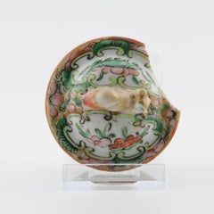 Antique Porcelain Lid Cantonese Foo Dog Chinese Canton Qing Period