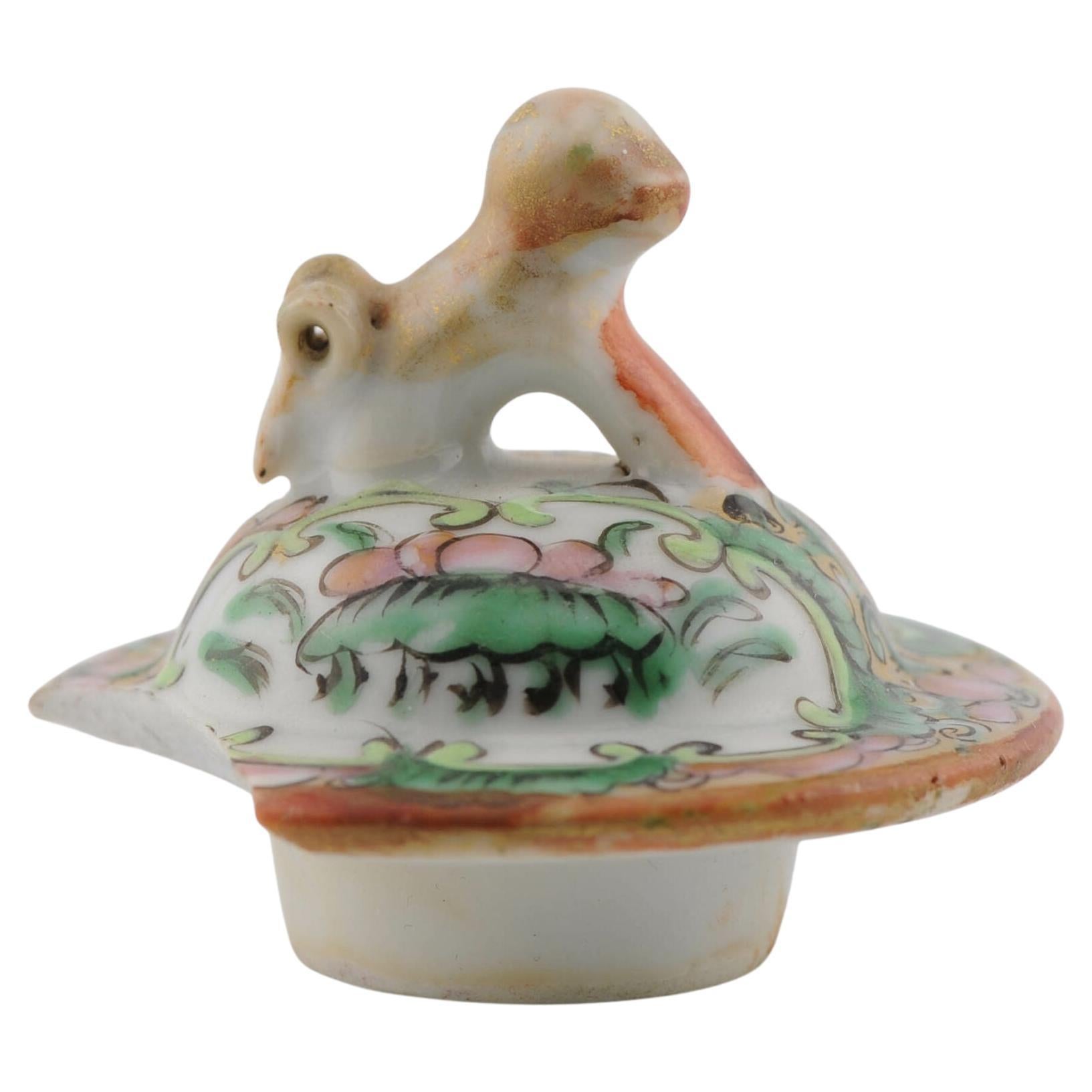 Antique Porcelain Lid Cantonese Foo Dog Chinese Canton Qing Period