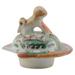 Antique Porcelain Lid Cantonese Foo Dog Chinese Canton Qing Period
