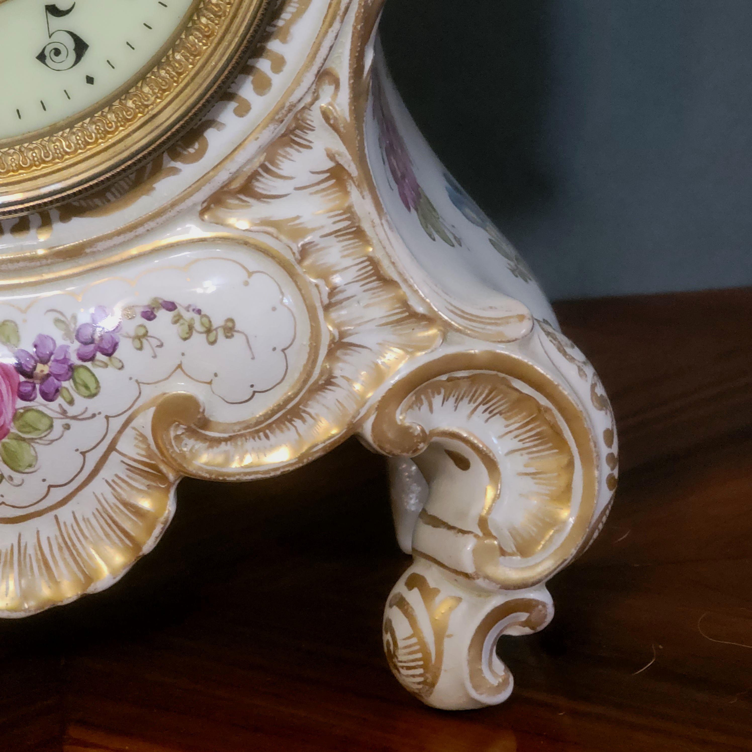 Antique Porcelain Mantle Shelf Clock Bailey Banks, 19th Century For Sale 2