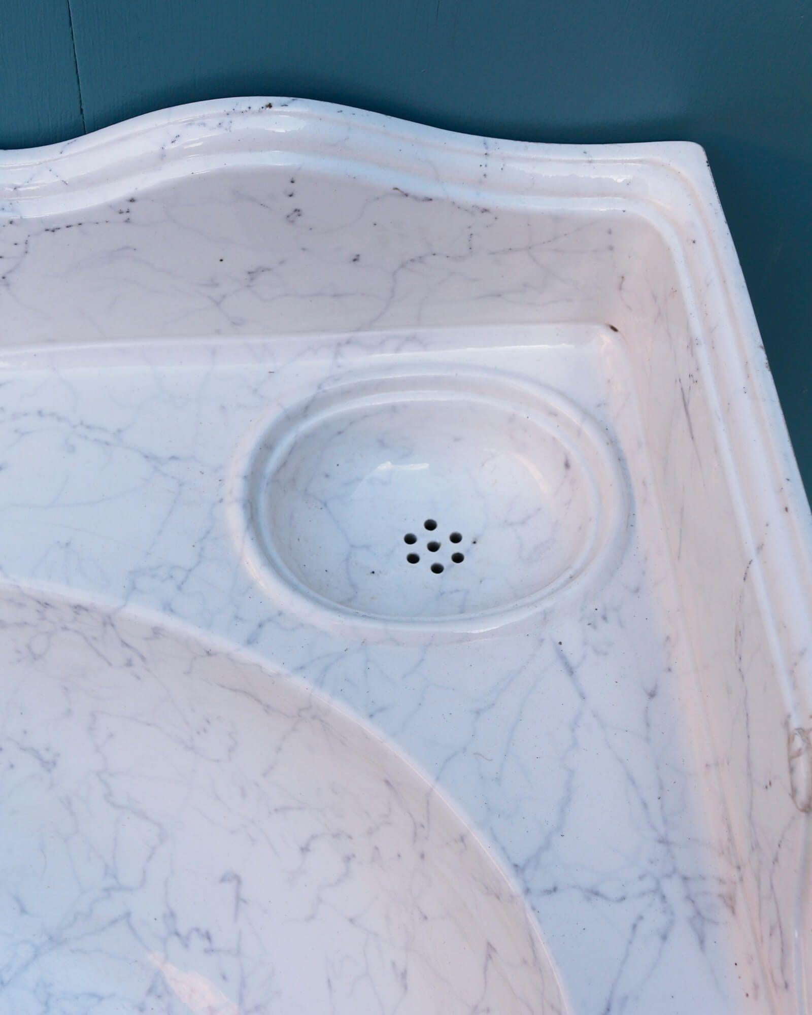 English Antique Porcelain Marble Effect Basin with Bracket For Sale