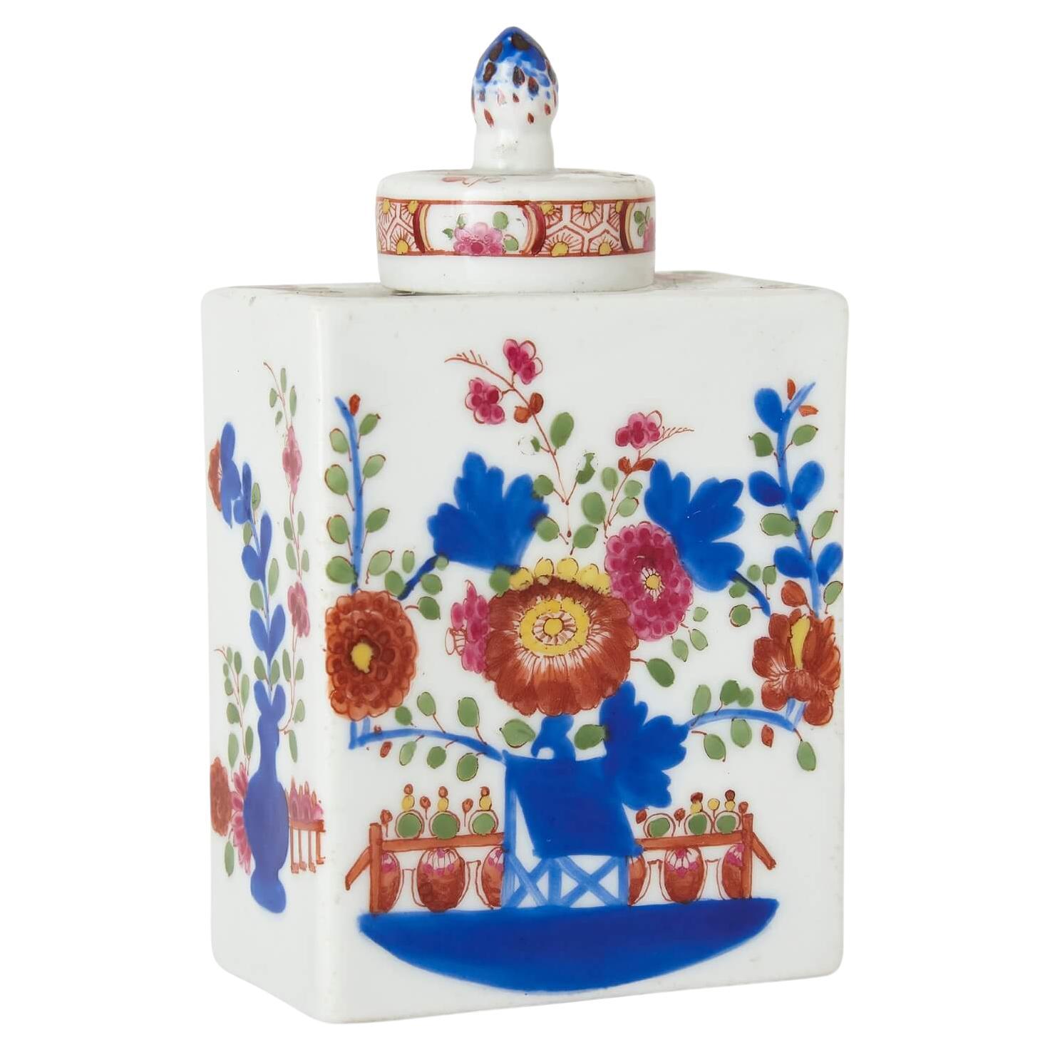 Antique porcelain miniature floral tea caddy For Sale