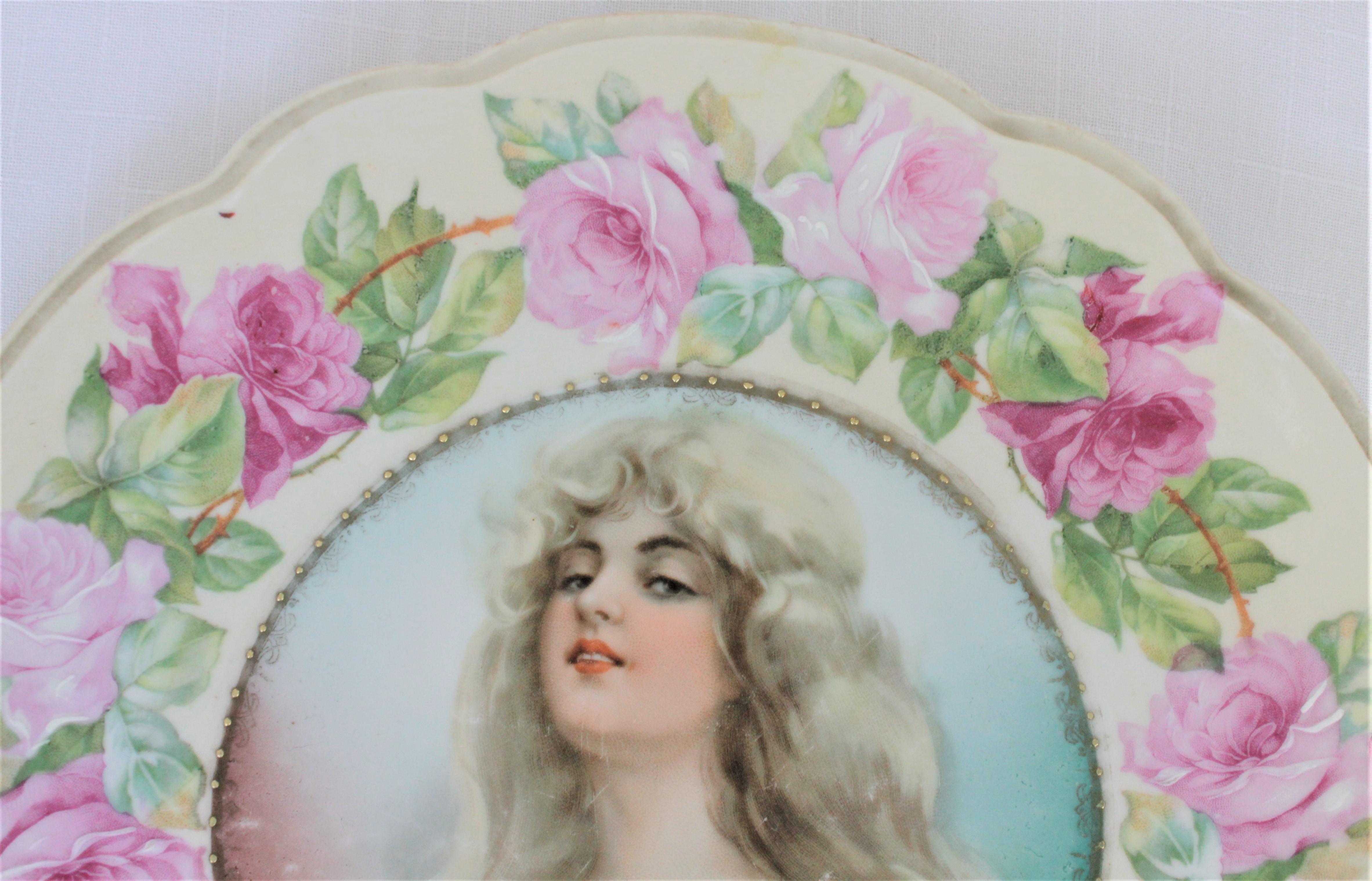 Fait main Antique porcelaine MZ Autriche Portrait ou assiette de cabinet signée «stance » en vente