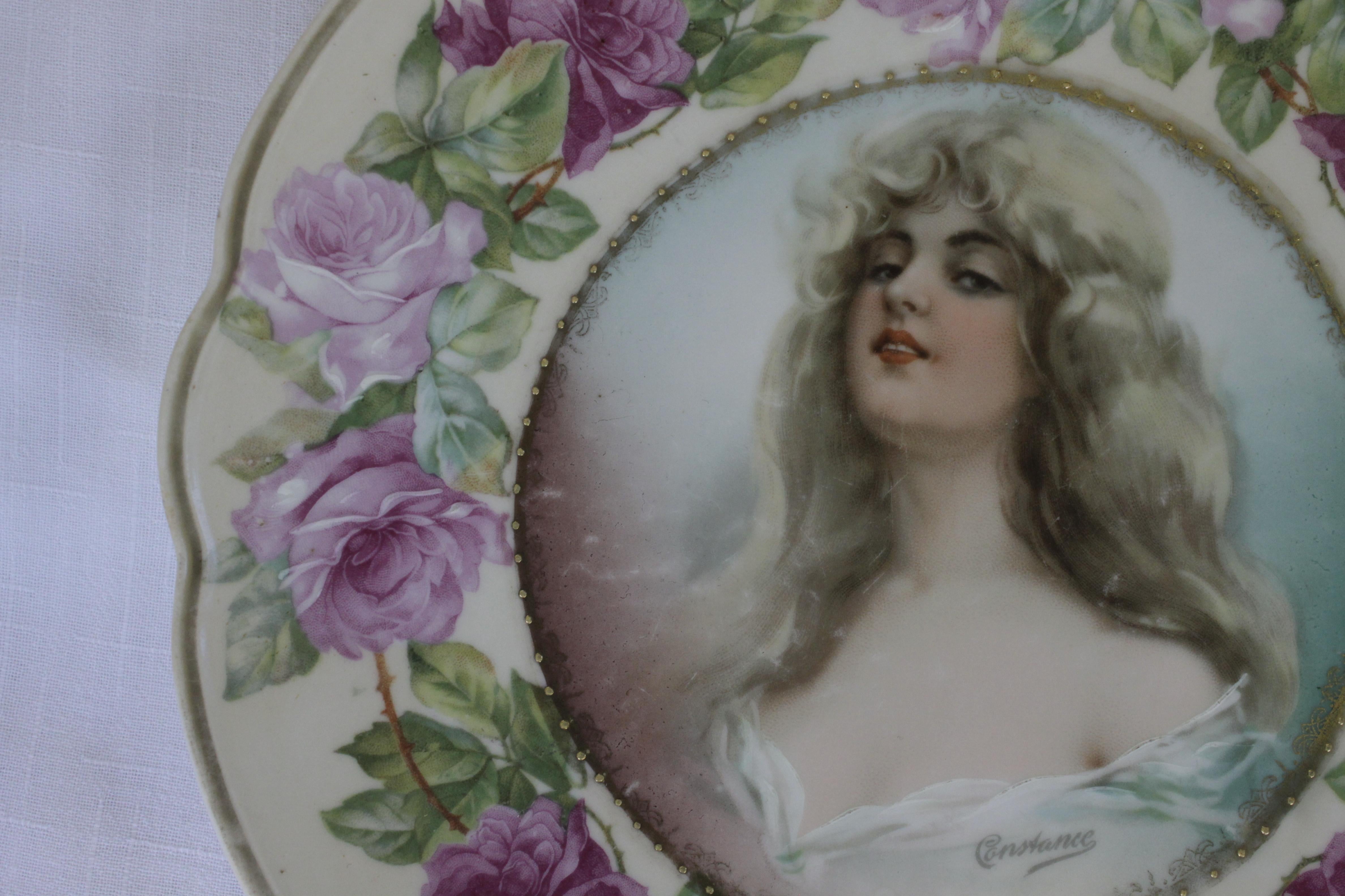 Antique porcelaine MZ Autriche Portrait ou assiette de cabinet signée «stance » en vente 1