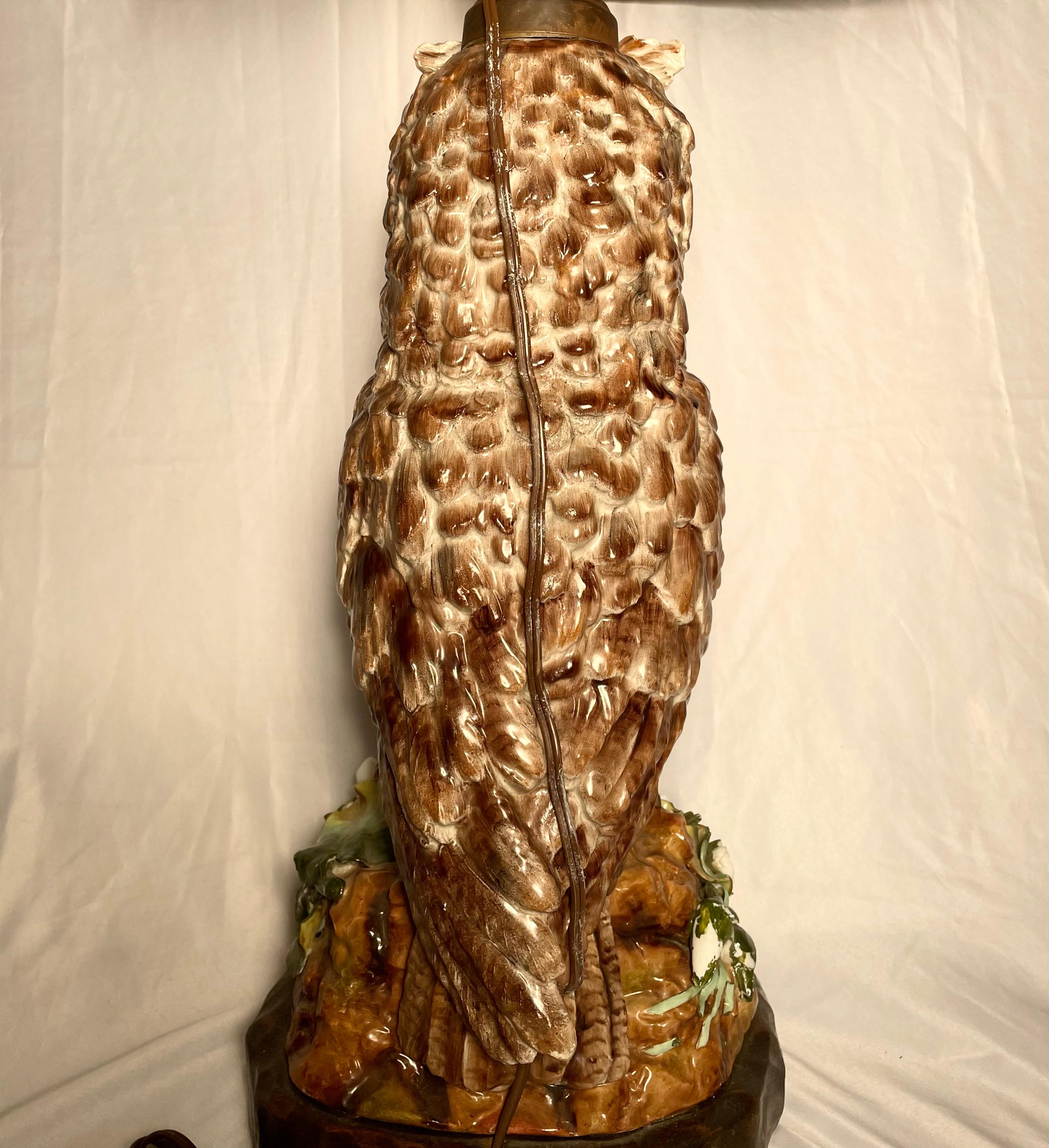 Antique Porcelain Owl Lamp In Good Condition For Sale In New Orleans, LA