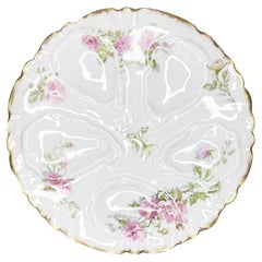 Antique Porcelain Oyster Platter with Pink Roses - GDA Limoges France