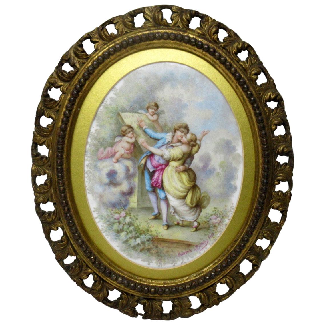 Antique Porcelain Painted French Sevres Plaque Signed Artist L Bertren Date 1917