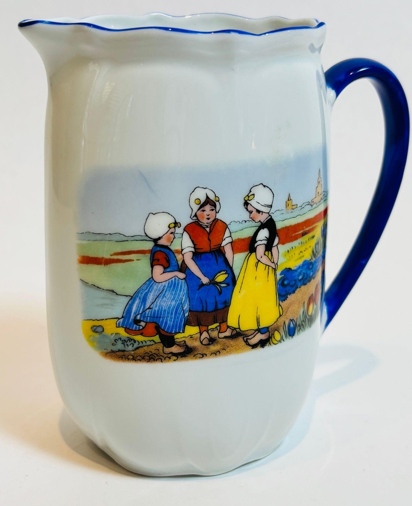 Antique Porcelain Pitcher Victoria China from Czechoslovakia In Good Condition For Sale In Moreno Valley, CA