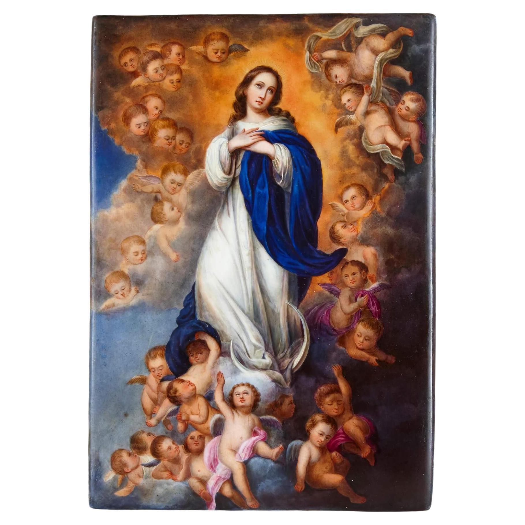 Antique porcelain plaque after Murillo