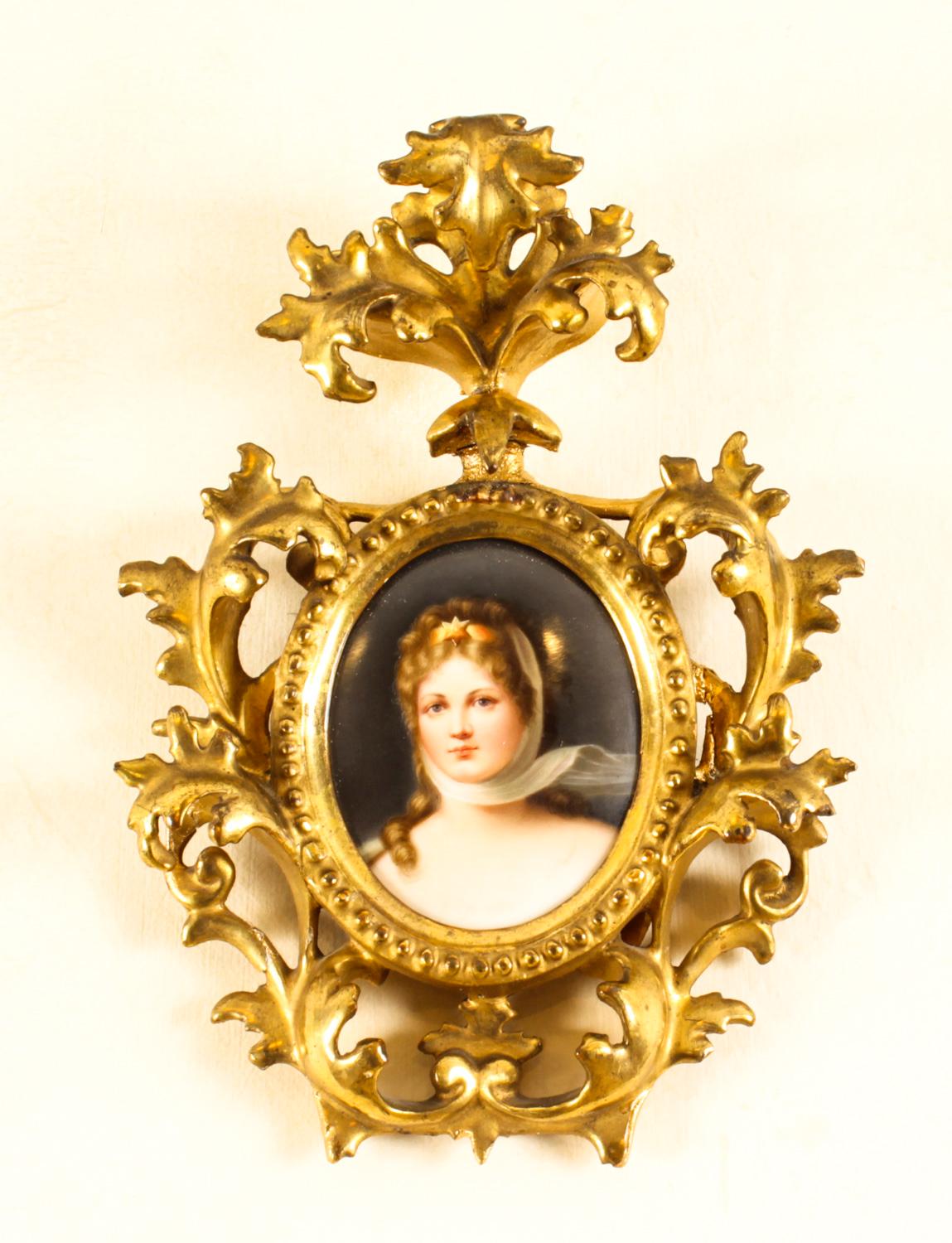 Late 19th Century Antique Porcelain Plaque Gilt Florentine Frame, 19th C