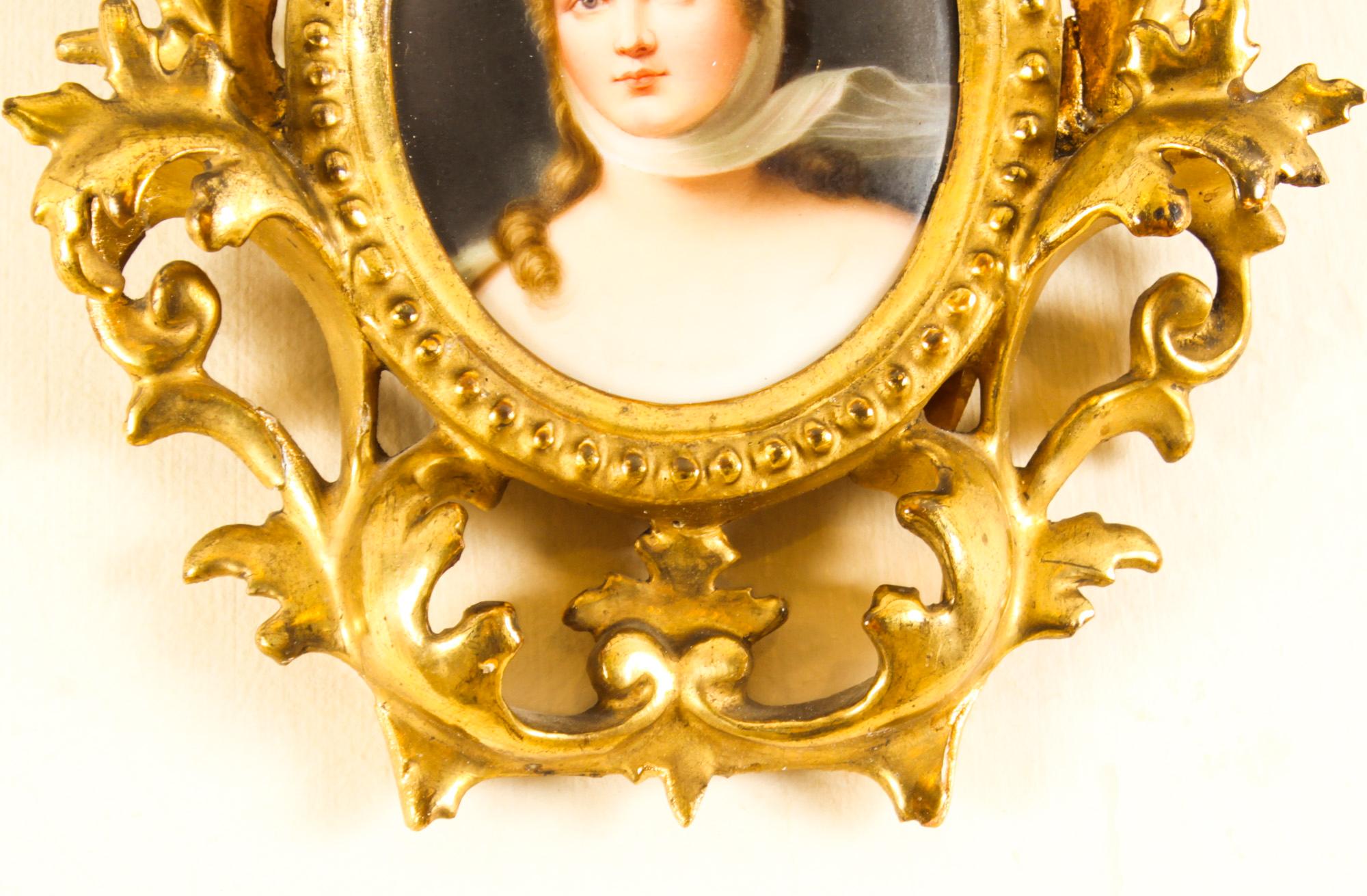 Antique Porcelain Plaque Gilt Florentine Frame, 19th C 1