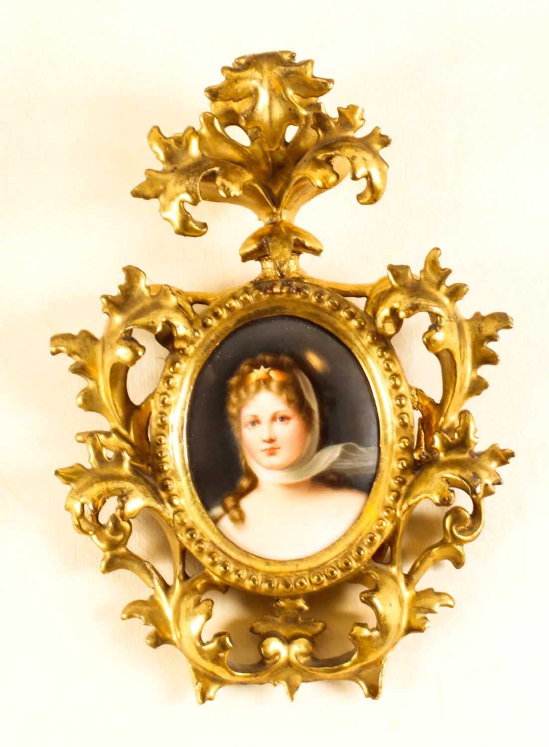 Antique Porcelain Plaque Gilt Florentine Frame, 19th C 3