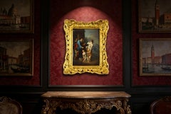 Plaque ancienne en porcelaine dans un cadre doré représentant Abraham 19ème siècle