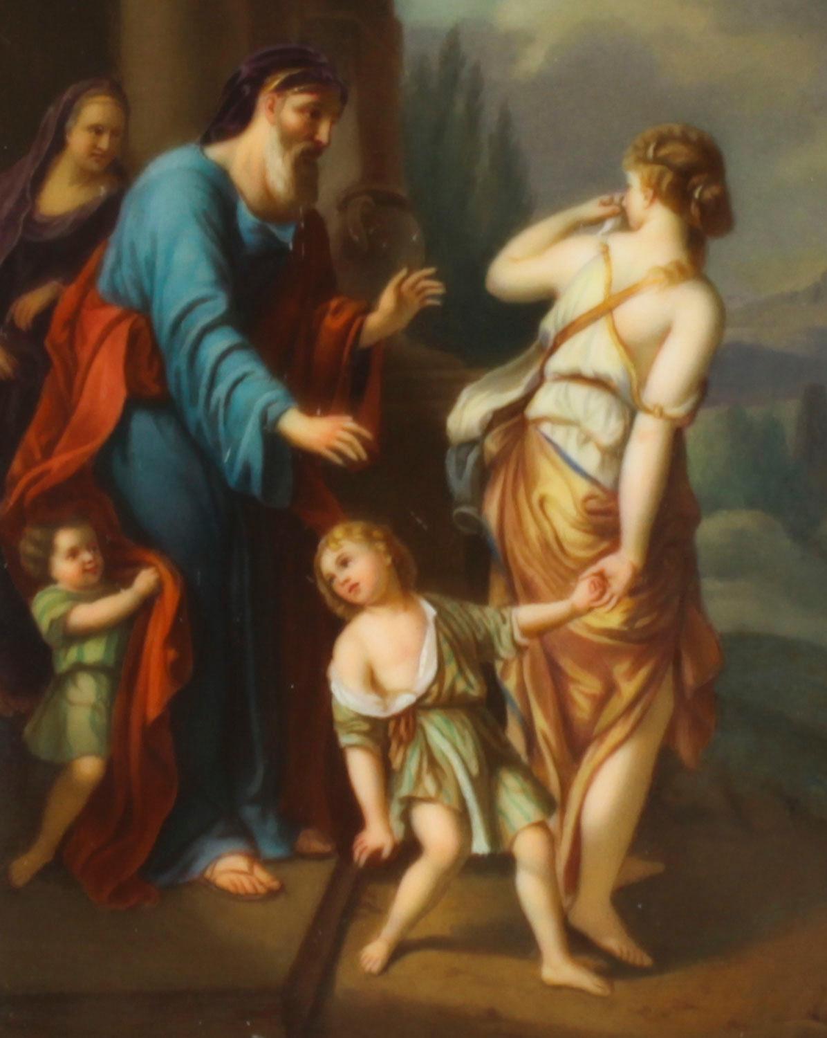 Allemand Plaque ancienne en porcelaine dans un cadre doré représentant Abraham 19ème siècle en vente