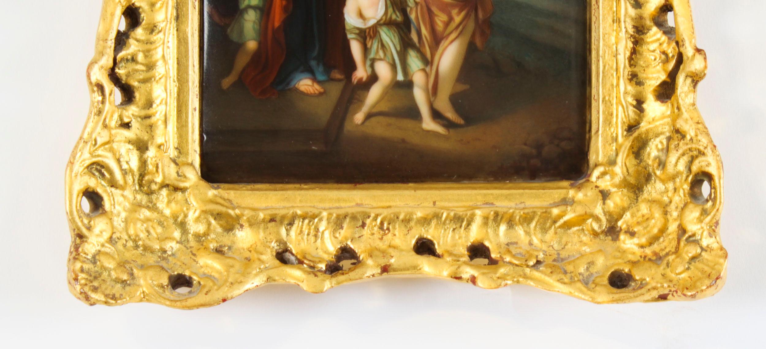 Plaque ancienne en porcelaine dans un cadre doré représentant Abraham 19ème siècle Bon état - En vente à London, GB