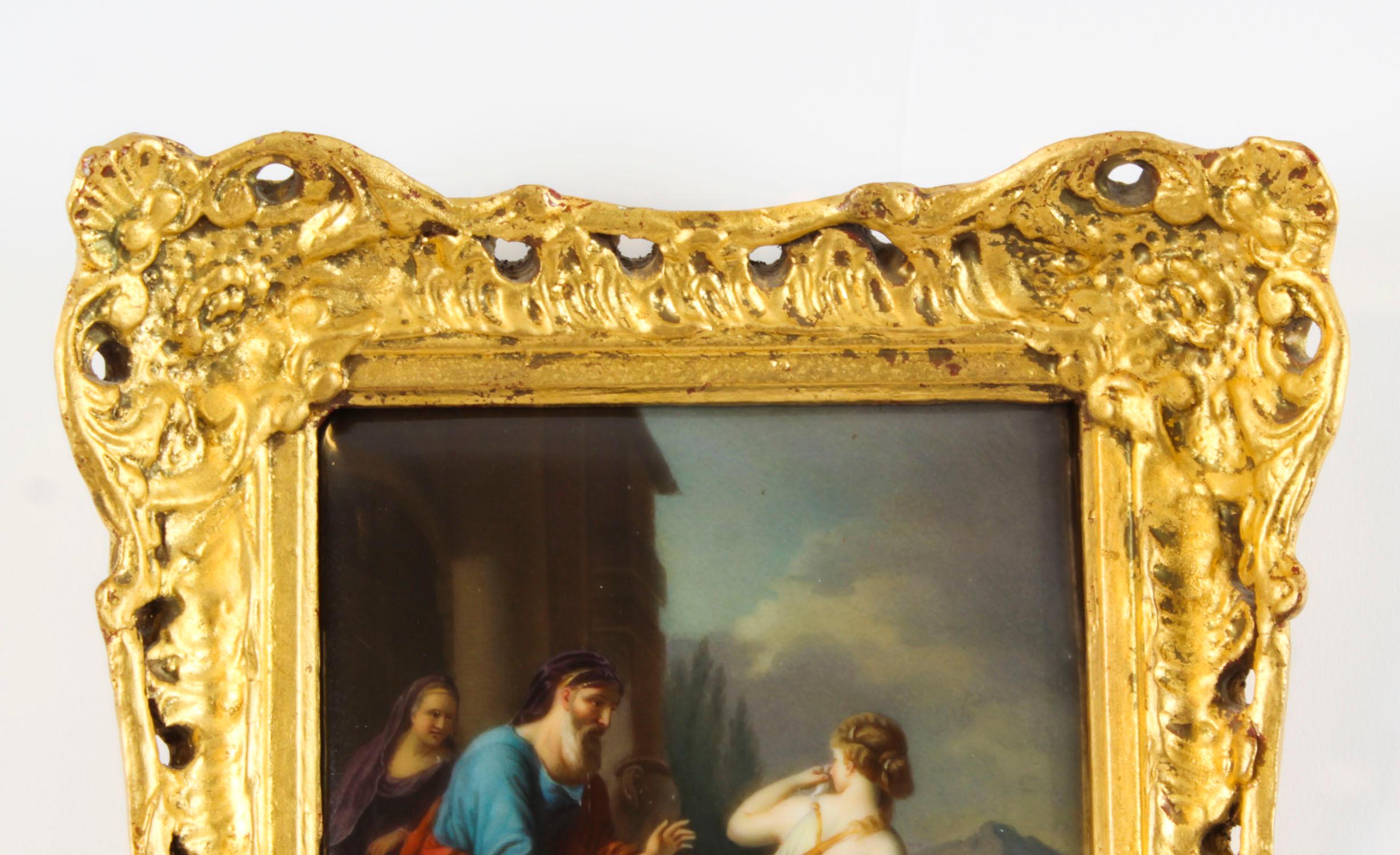 XIXe siècle Plaque ancienne en porcelaine dans un cadre doré représentant Abraham 19ème siècle en vente