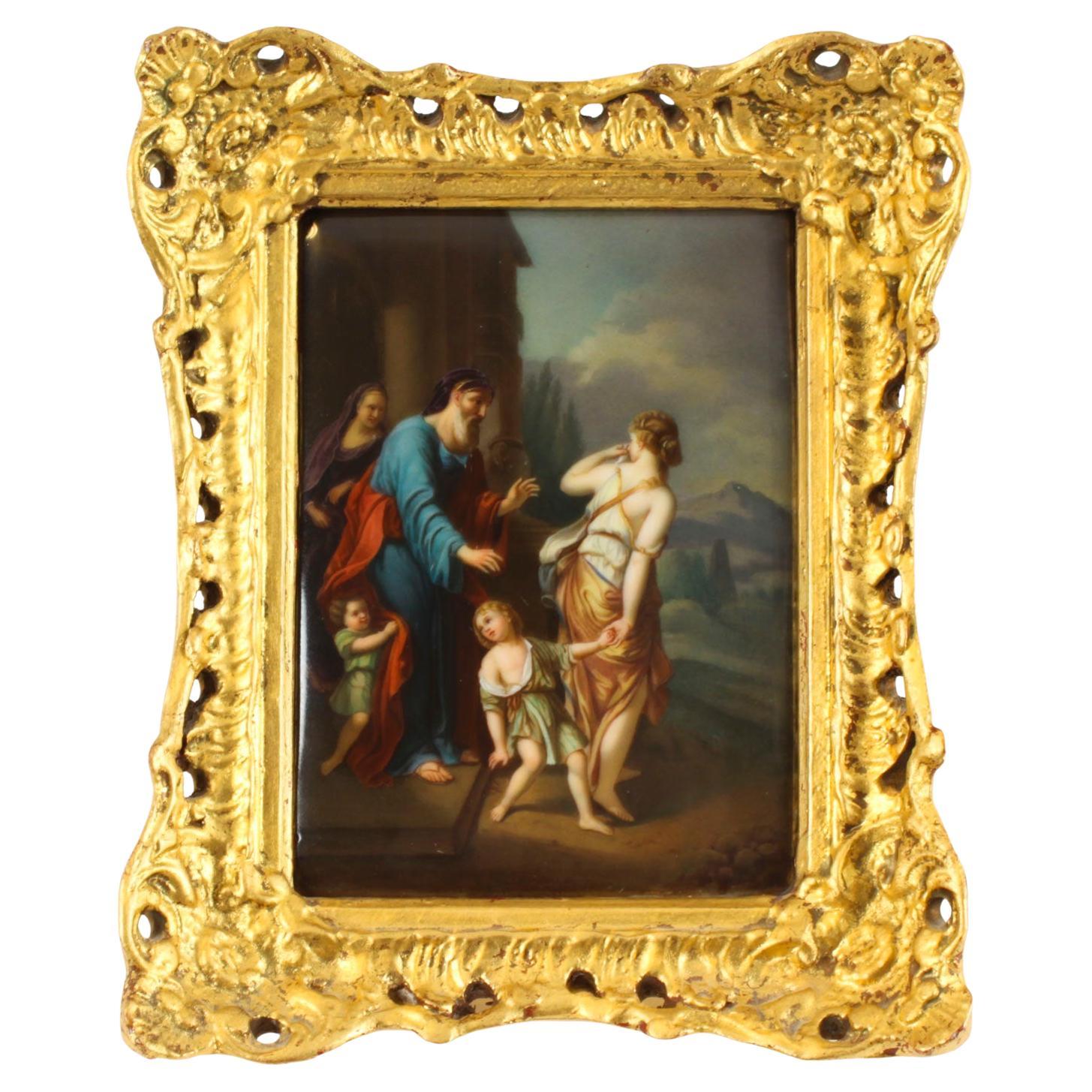 Antique Porcelain Plaque in Gilded Frame of Abraham 19th Century