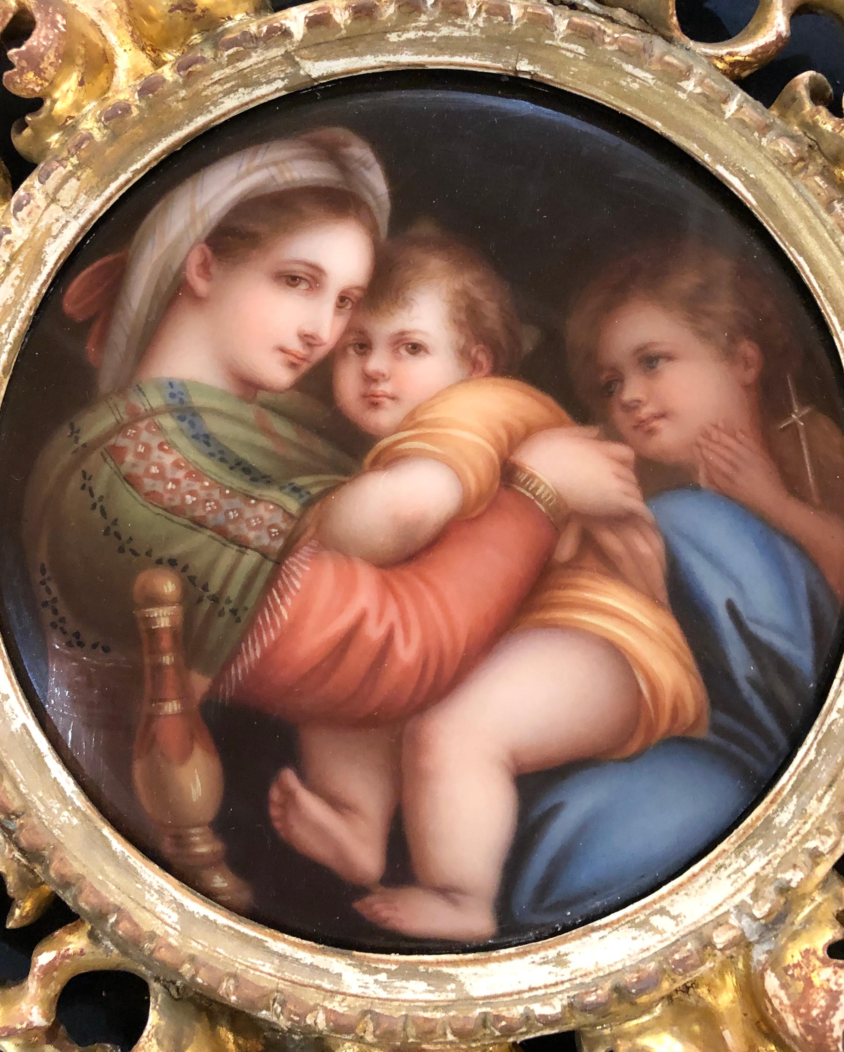 Antique Porcelain Plaque Madonna and Child in Gilt Frame at 1stDibs