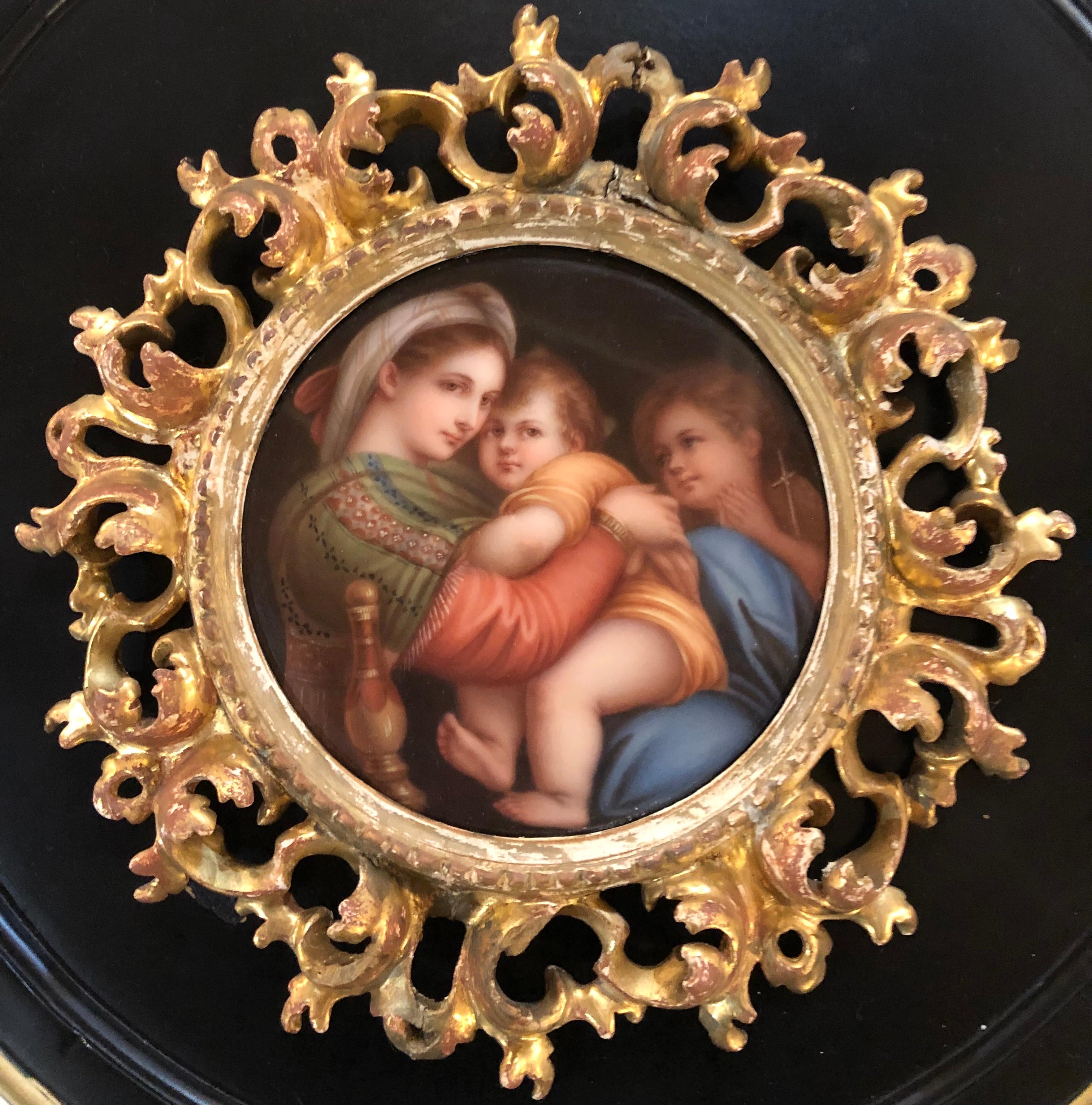 Antique Porcelain Plaque Madonna and Child in Gilt Frame at 1stDibs