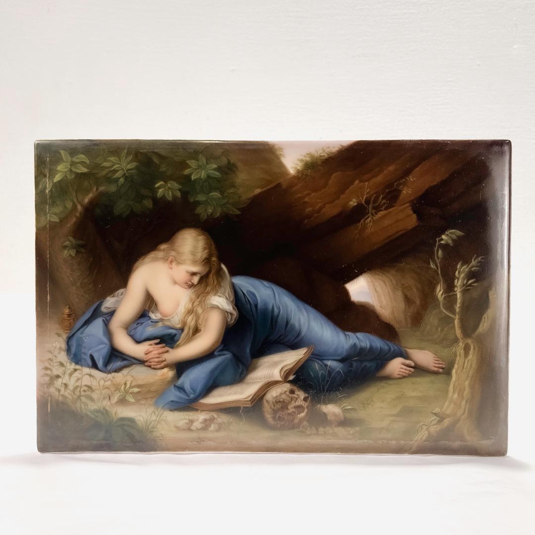 Antique Porcelain Plaque of the Reclining Mary Magdalene Reading after Batoni For Sale 11