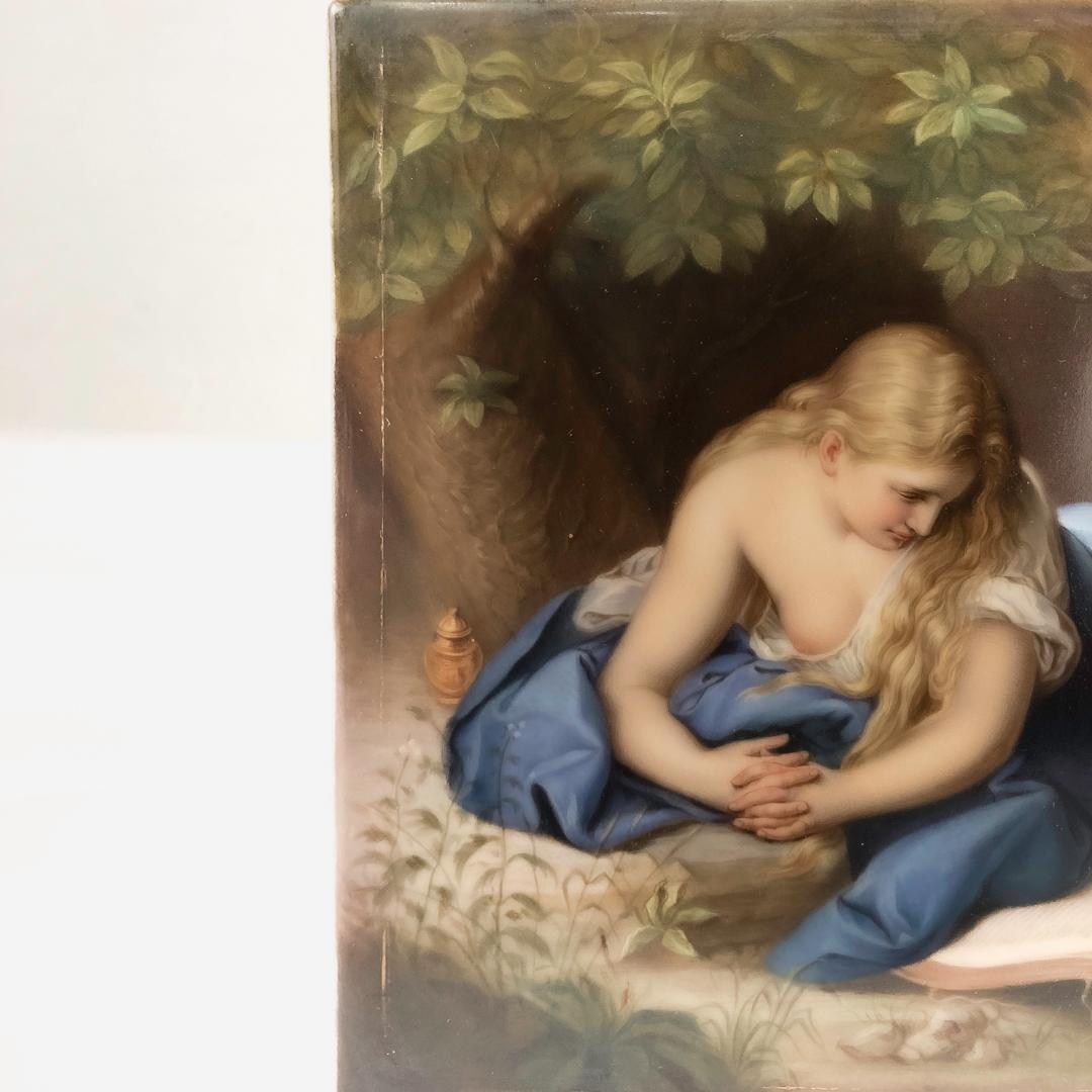 Antique Porcelain Plaque of the Reclining Mary Magdalene Reading after Batoni For Sale 12