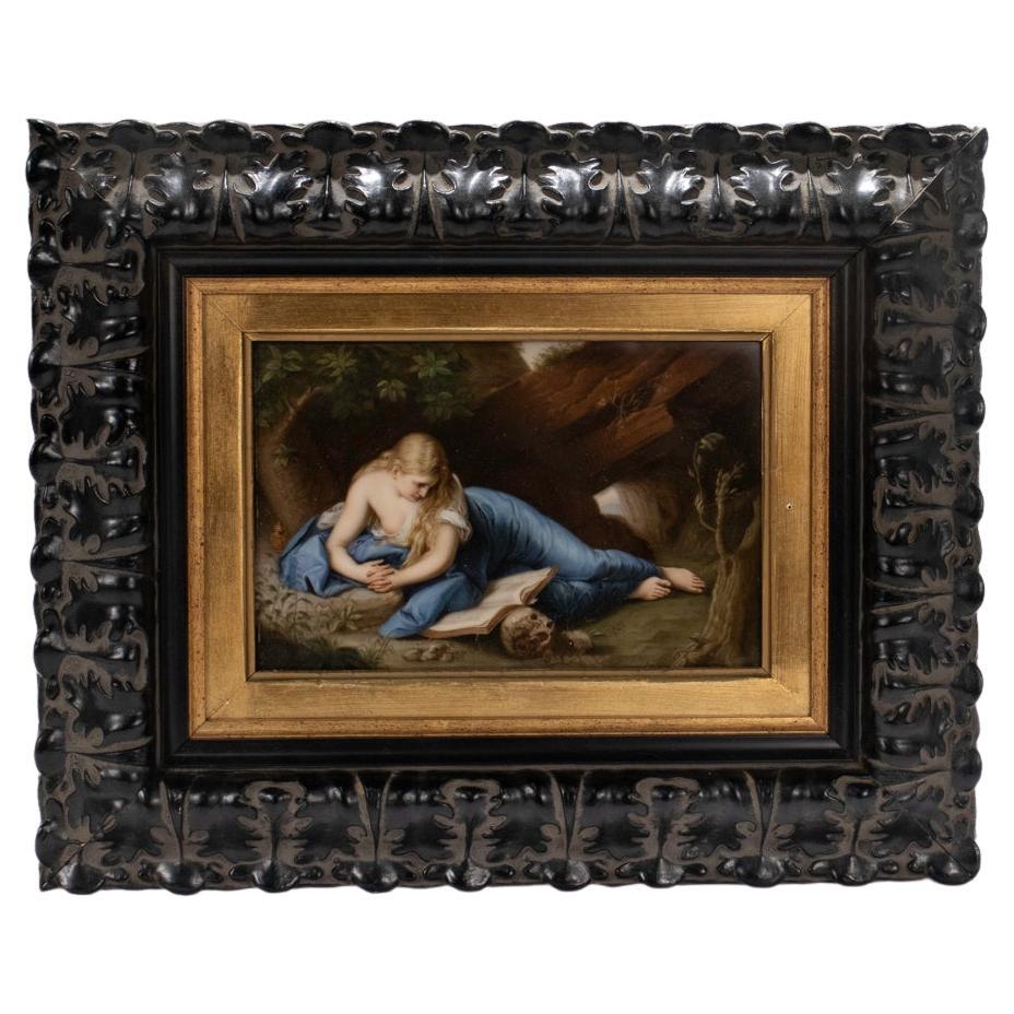 Antique Porcelain Plaque of the Reclining Mary Magdalene Reading after Batoni For Sale