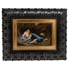 Antique Porcelain Plaque of the Reclining Mary Magdalene Reading after Batoni