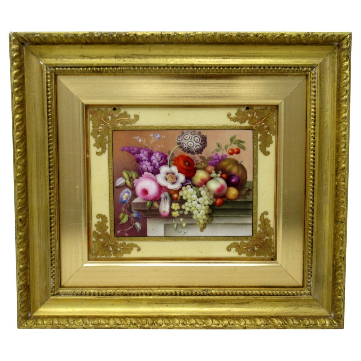 Antique Porcelain Plaque Still Life Fruit Flowers Thomas Steele Derby Minton