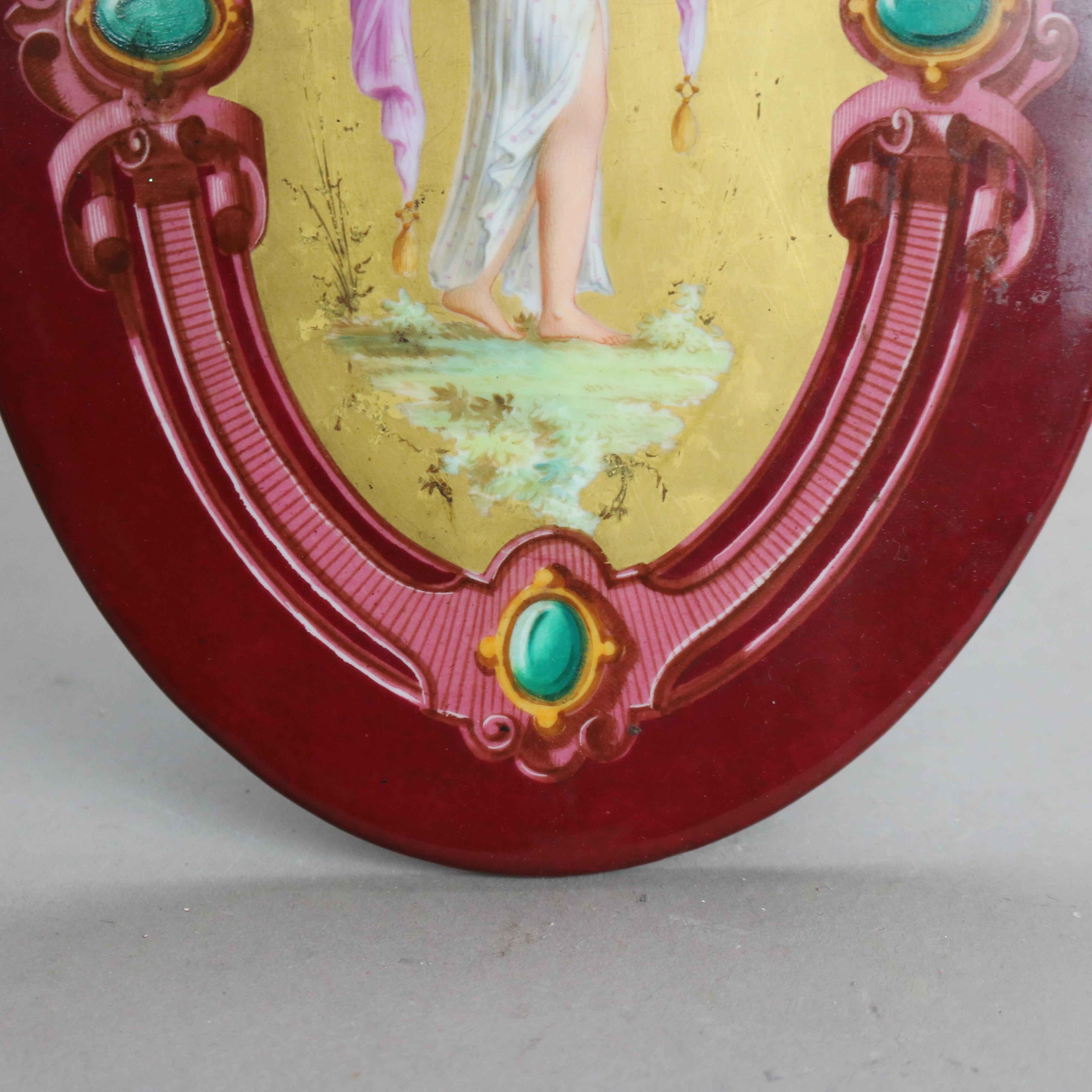 19th Century Antique Porcelain Plaque with Neoclassical Woman C1890