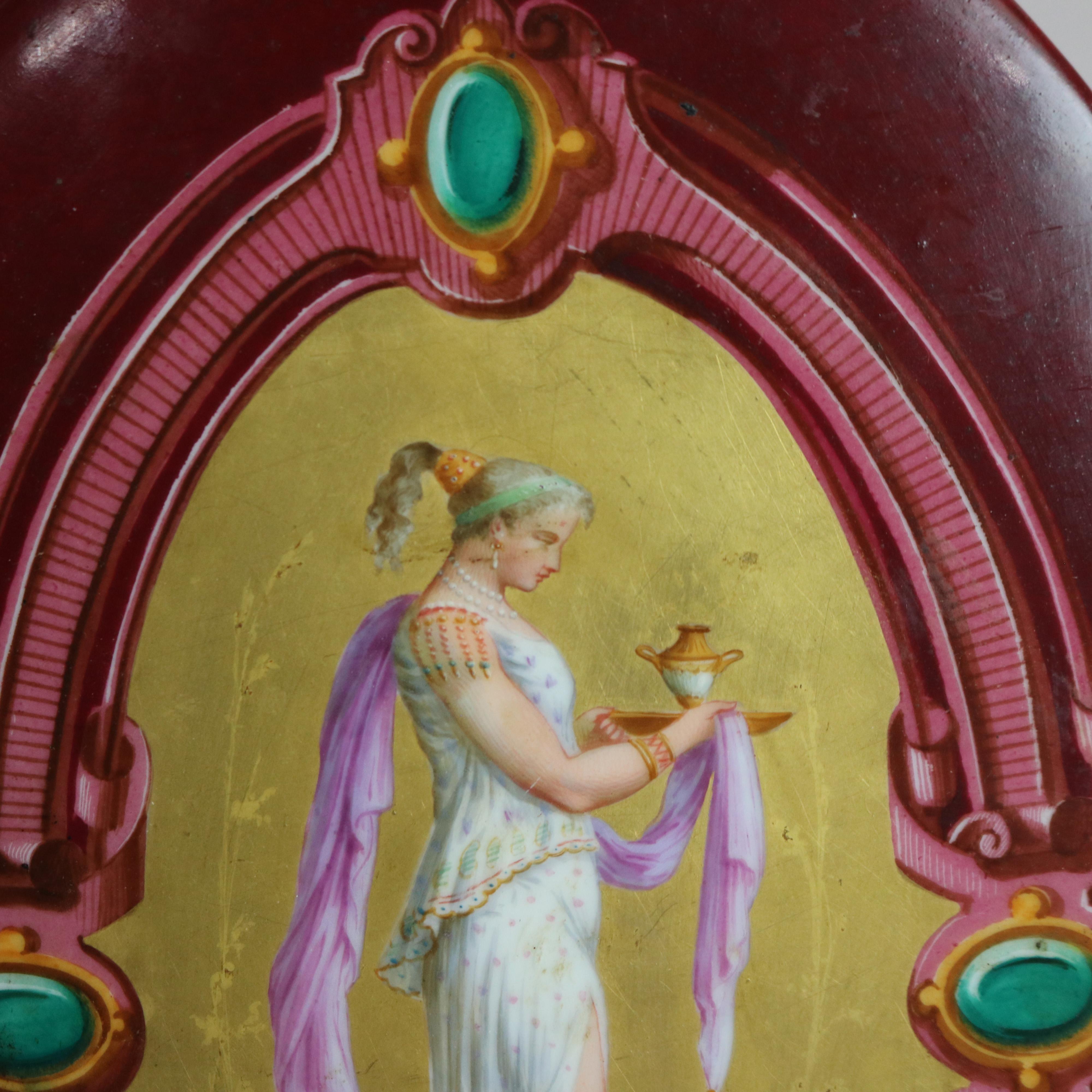 Antique Porcelain Plaque with Neoclassical Woman C1890 2