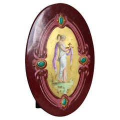 Antique Porcelain Plaque with Neoclassical Woman C1890