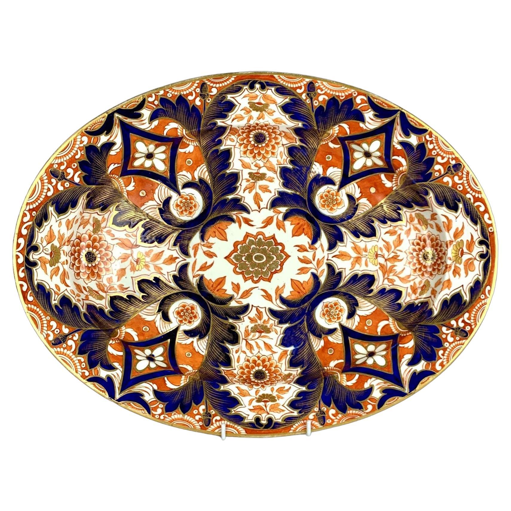 Antique Porcelain Platter Hand-Painted Imari Pattern Royal Crown Derby Ca. 1815