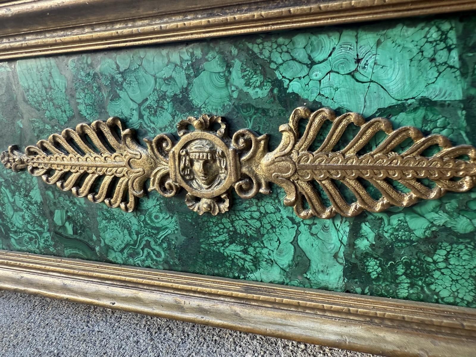 Antique Porcelain Portrait Mirror with Painted Panels & Malachite Inset en vente 2