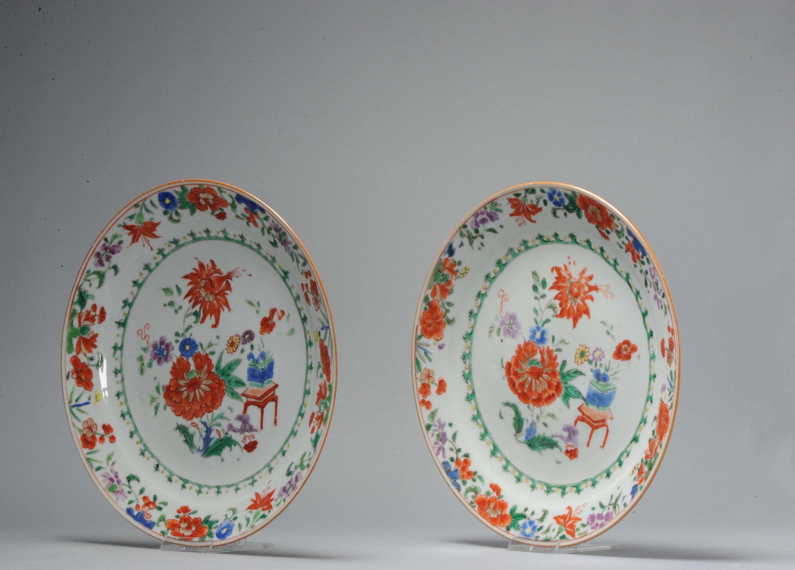 Antique Porcelain Pre Bencharong Fencai Plates with Flowers Green, 18/19th Cen In Good Condition For Sale In Amsterdam, Noord Holland