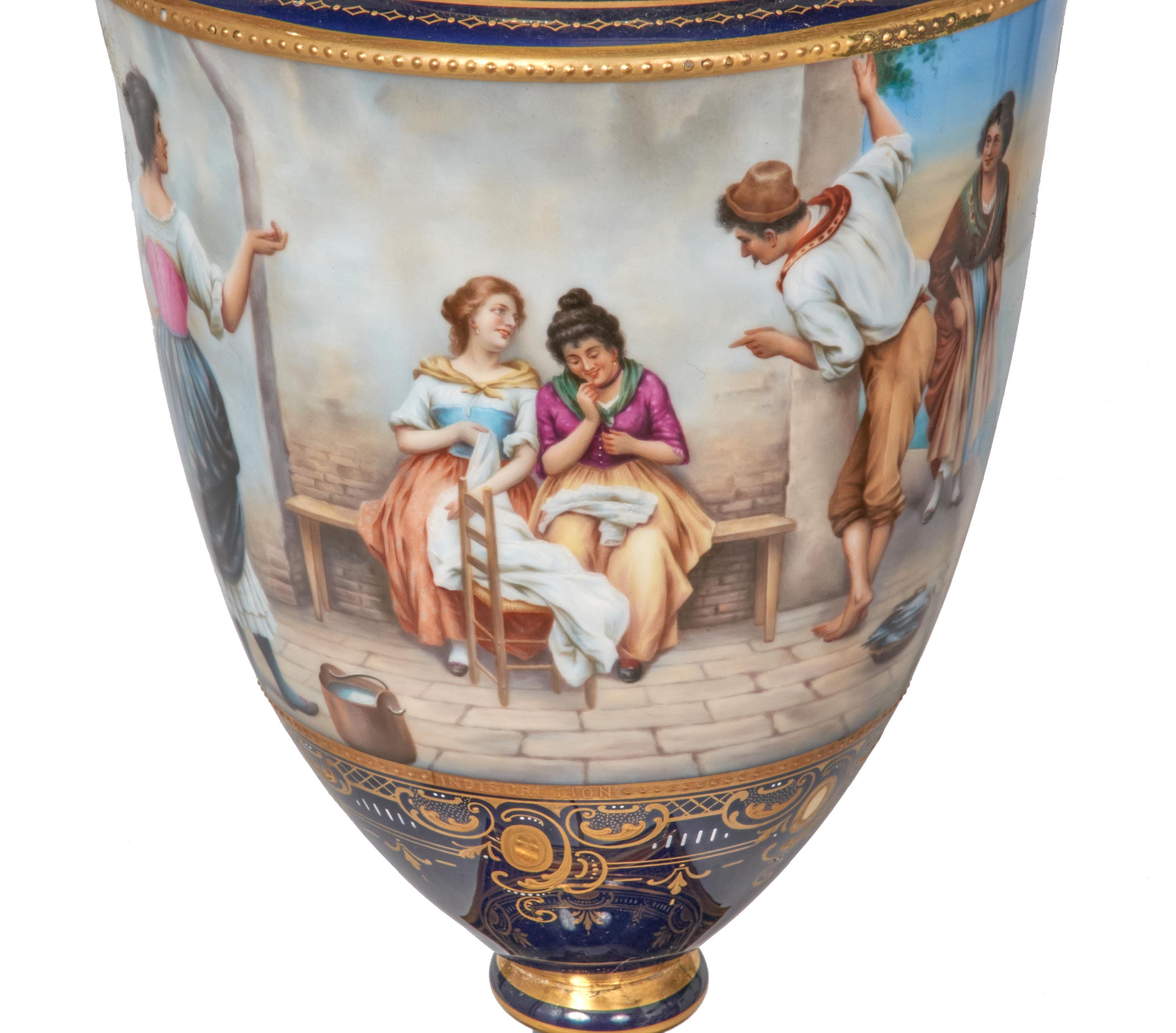 Antique Porcelain Royal Vienna Hand Painted Cobalt Table Lamp Signed 1