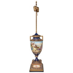Antique Porcelain Royal Vienna Hand Painted Cobalt Table Lamp Signed