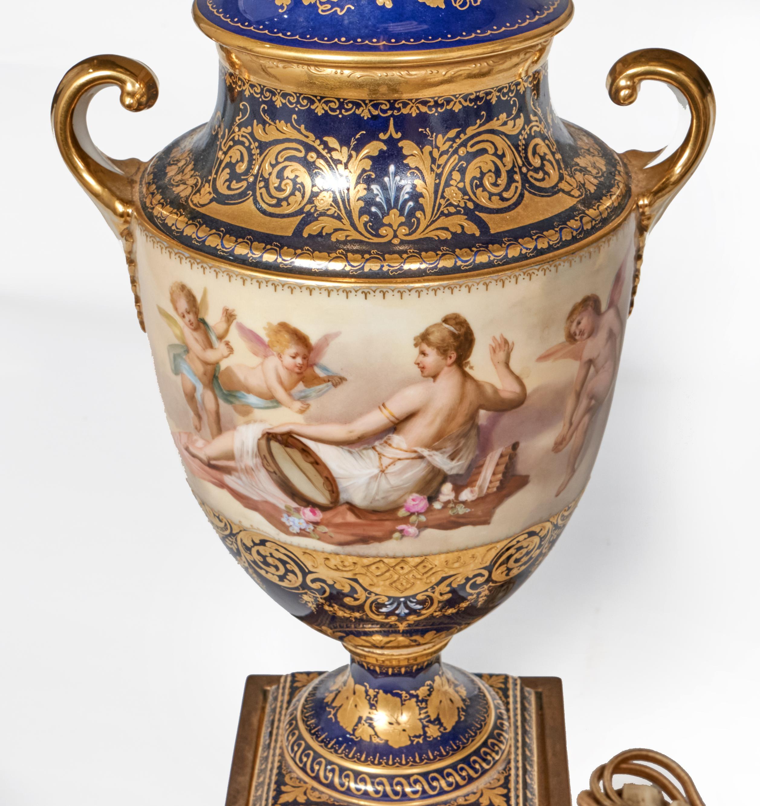 Antique Porcelain Royal Vienna Table Lamp Artist Signed 1