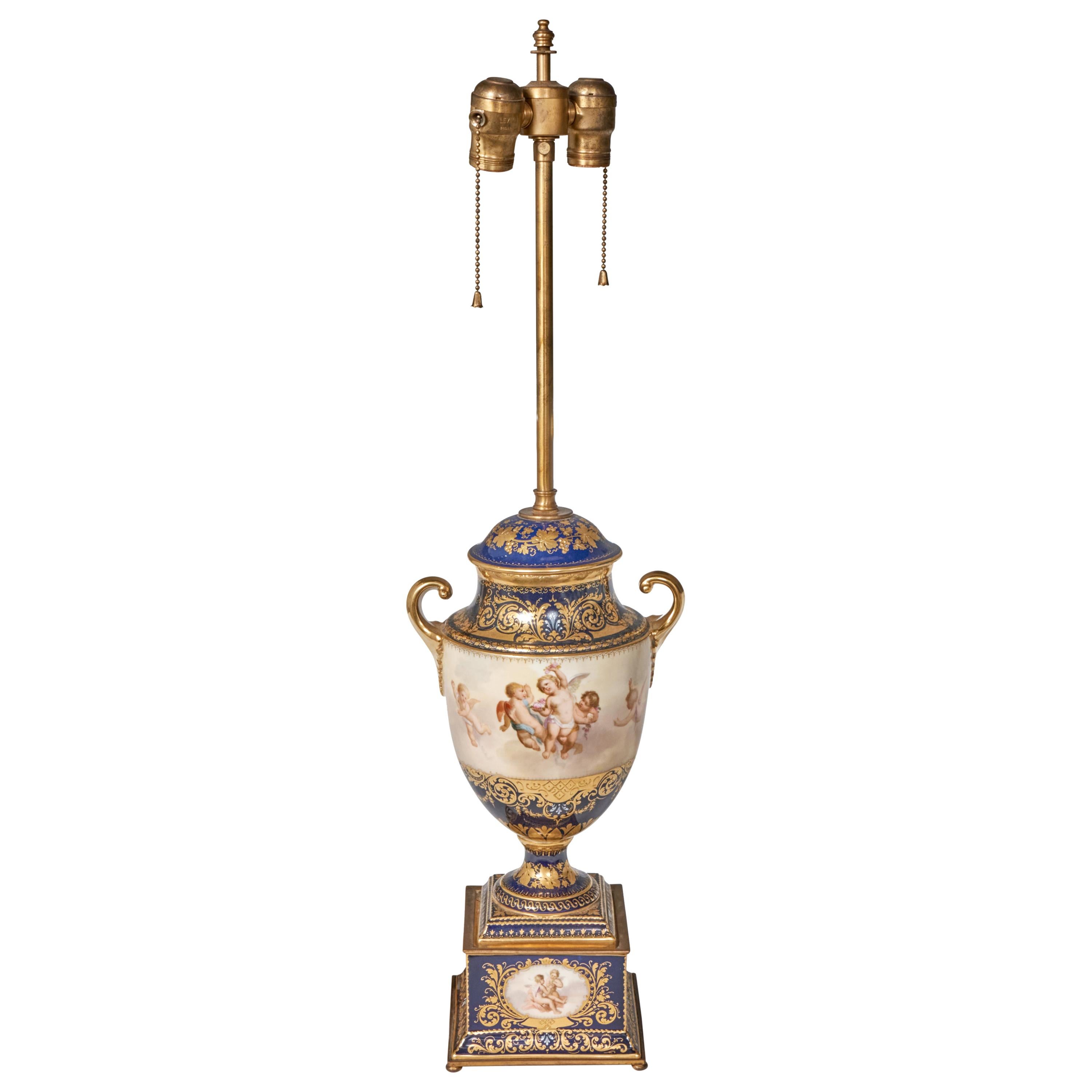Antique Porcelain Royal Vienna Table Lamp Artist Signed