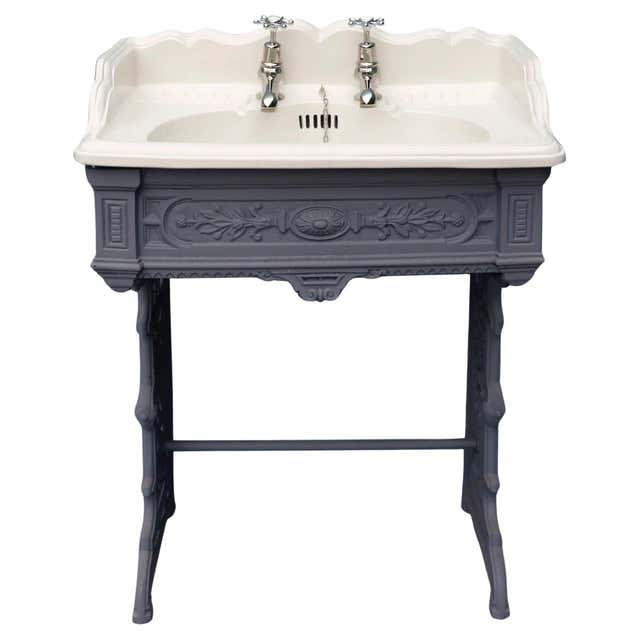 Antique Johnson Brothers Sink on Cast Iron Stand For Sale at 1stDibs