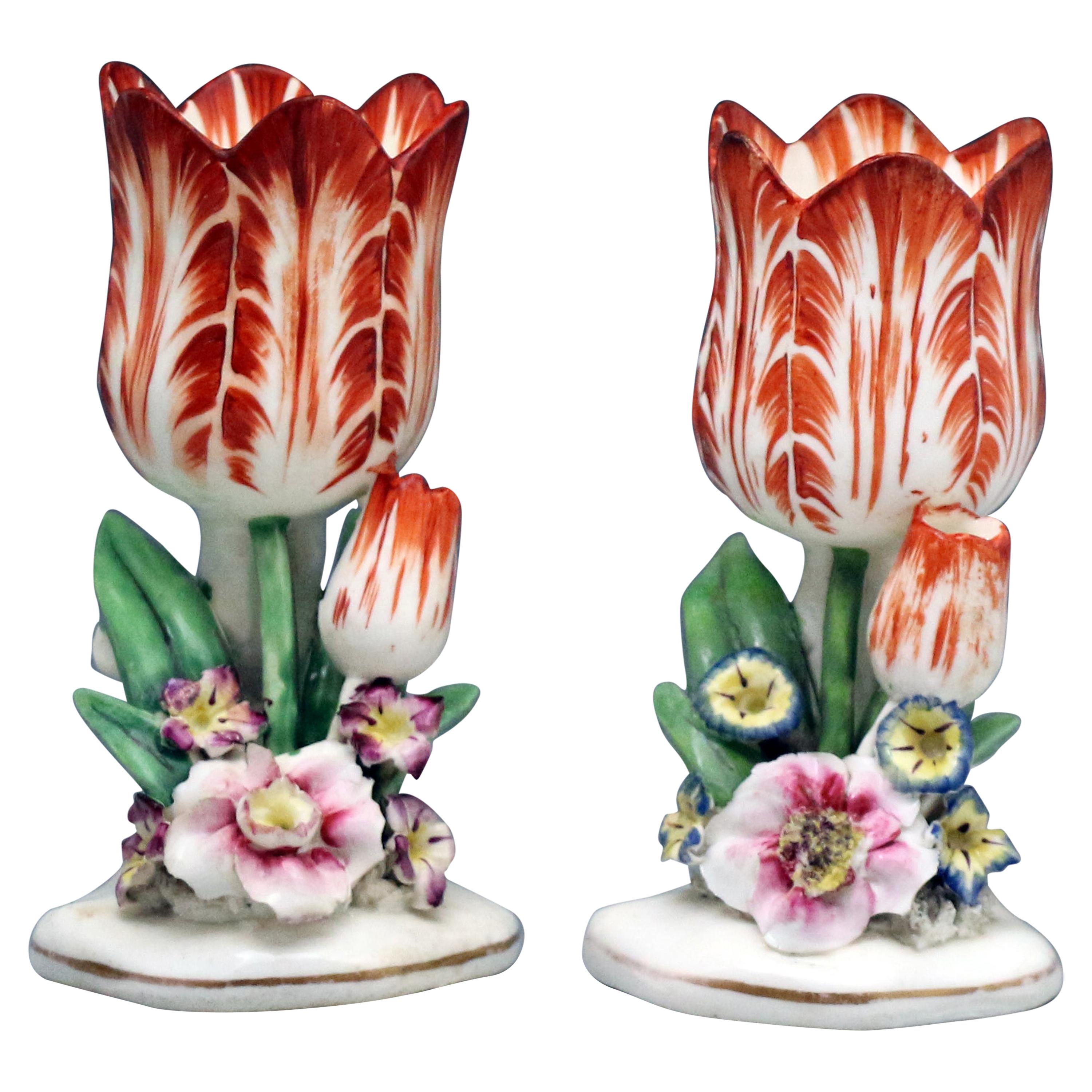 Antique Porcelain Staffordshire Tulip Shaped Flower Vases, circa 1835 For Sale