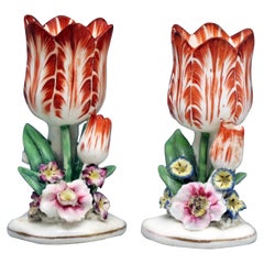 Antique Porcelain Staffordshire Tulip Shaped Flower Vases, circa 1835