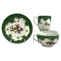 Antique Porcelain Tea Cup Coffee Cup & Saucer Trio First Period Worcester C-1770