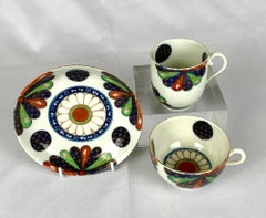 Antike Porzellan-Teekanne/Kaffeekanne & Untertasse, erste Periode, Worcester-Fächermuster