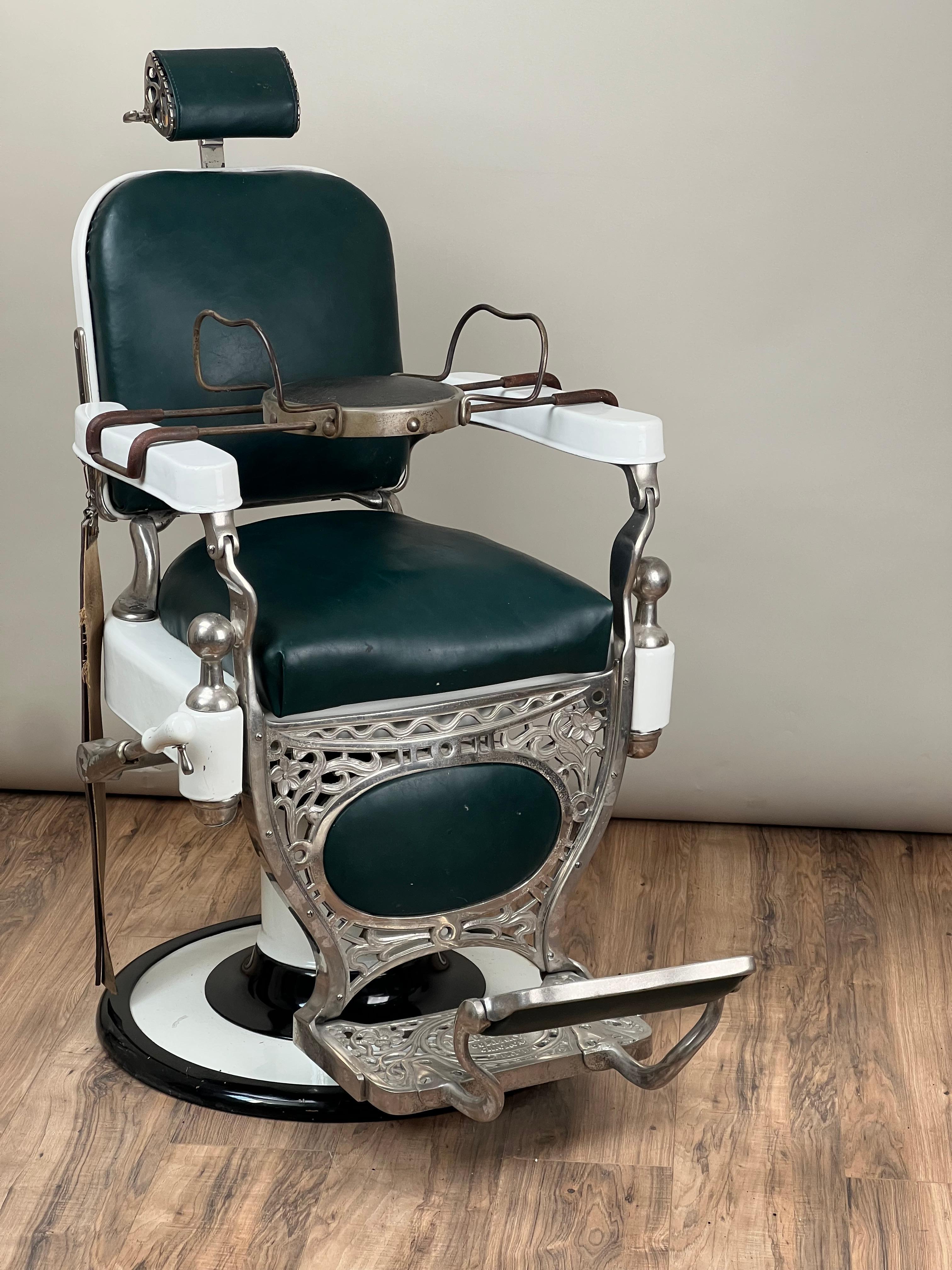 Antique Porcelain Theo A Kochs, Chicago Barber Chair c. 1920 For Sale 6