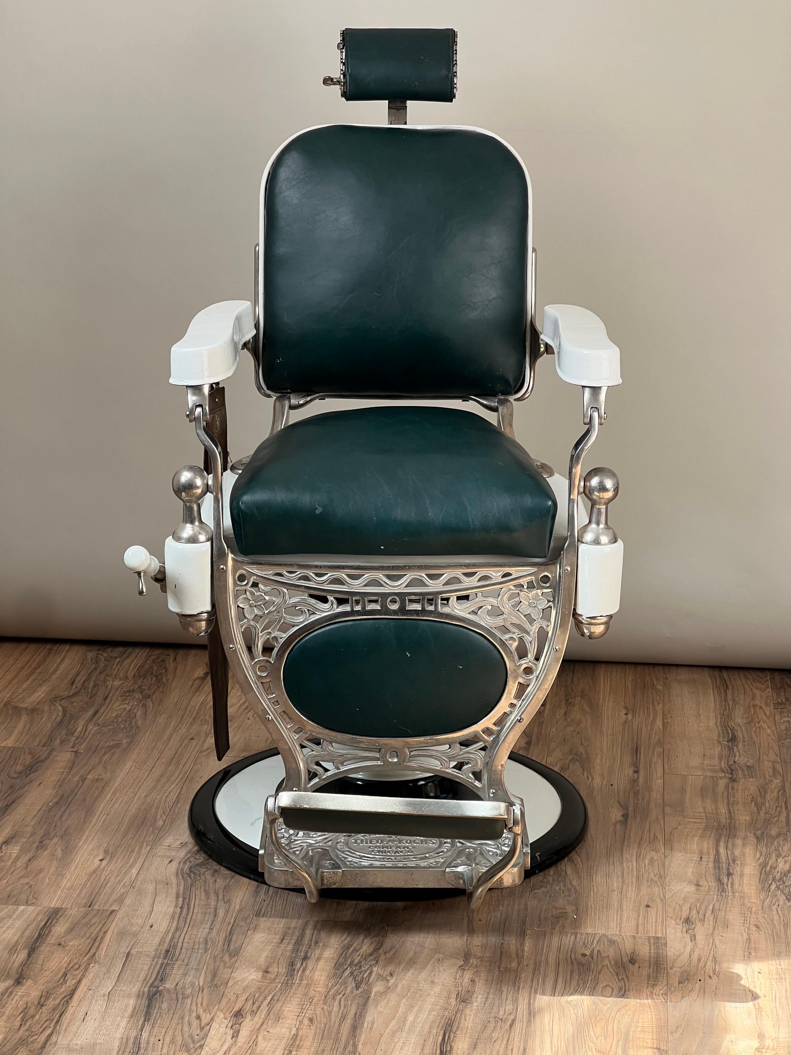 American Classical Antique Porcelain Theo A Kochs, Chicago Barber Chair c. 1920 For Sale