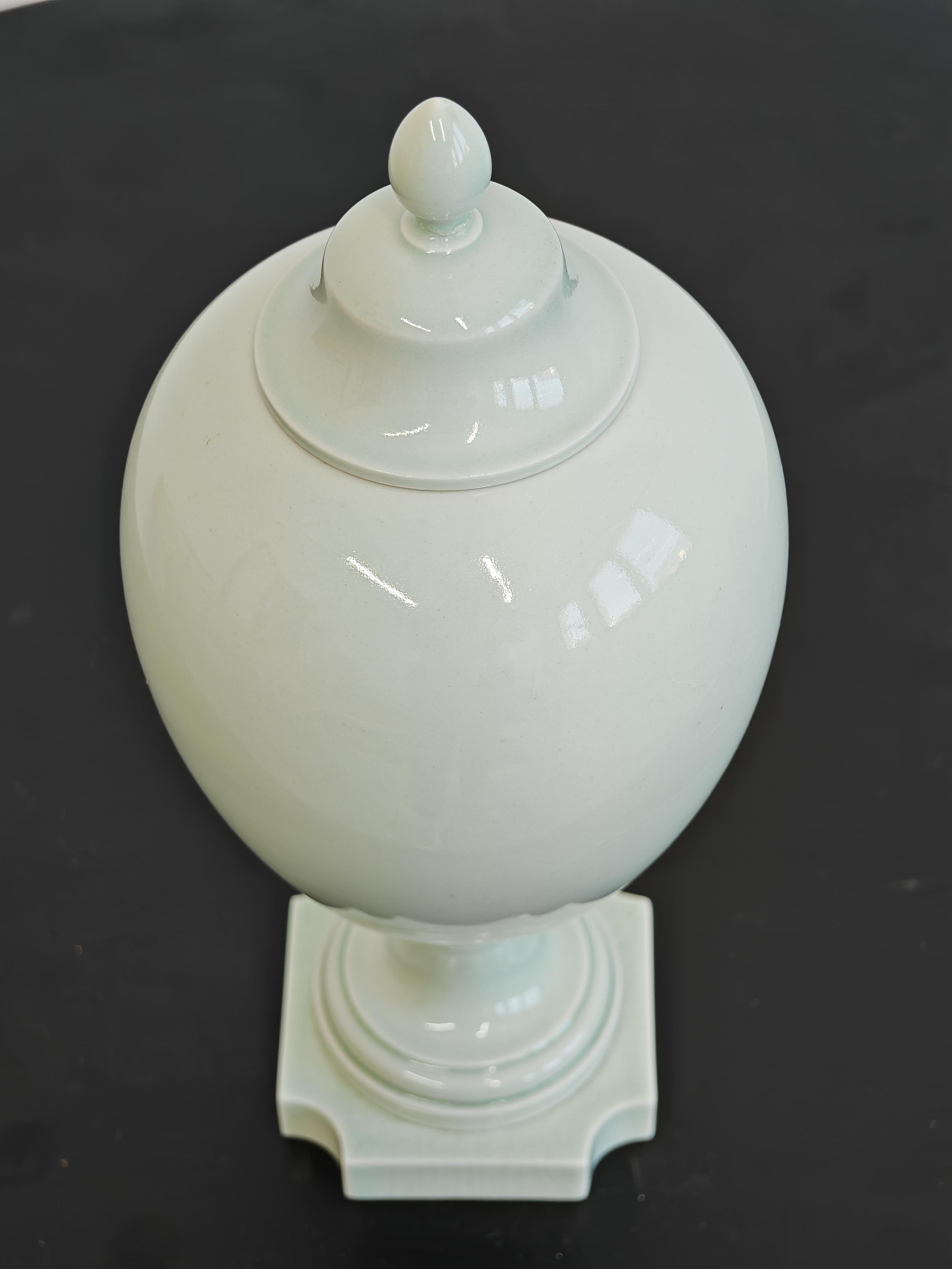 Antique Porcelain Urn in pale green glaze, by Sevres, France 19th Century For Sale 5