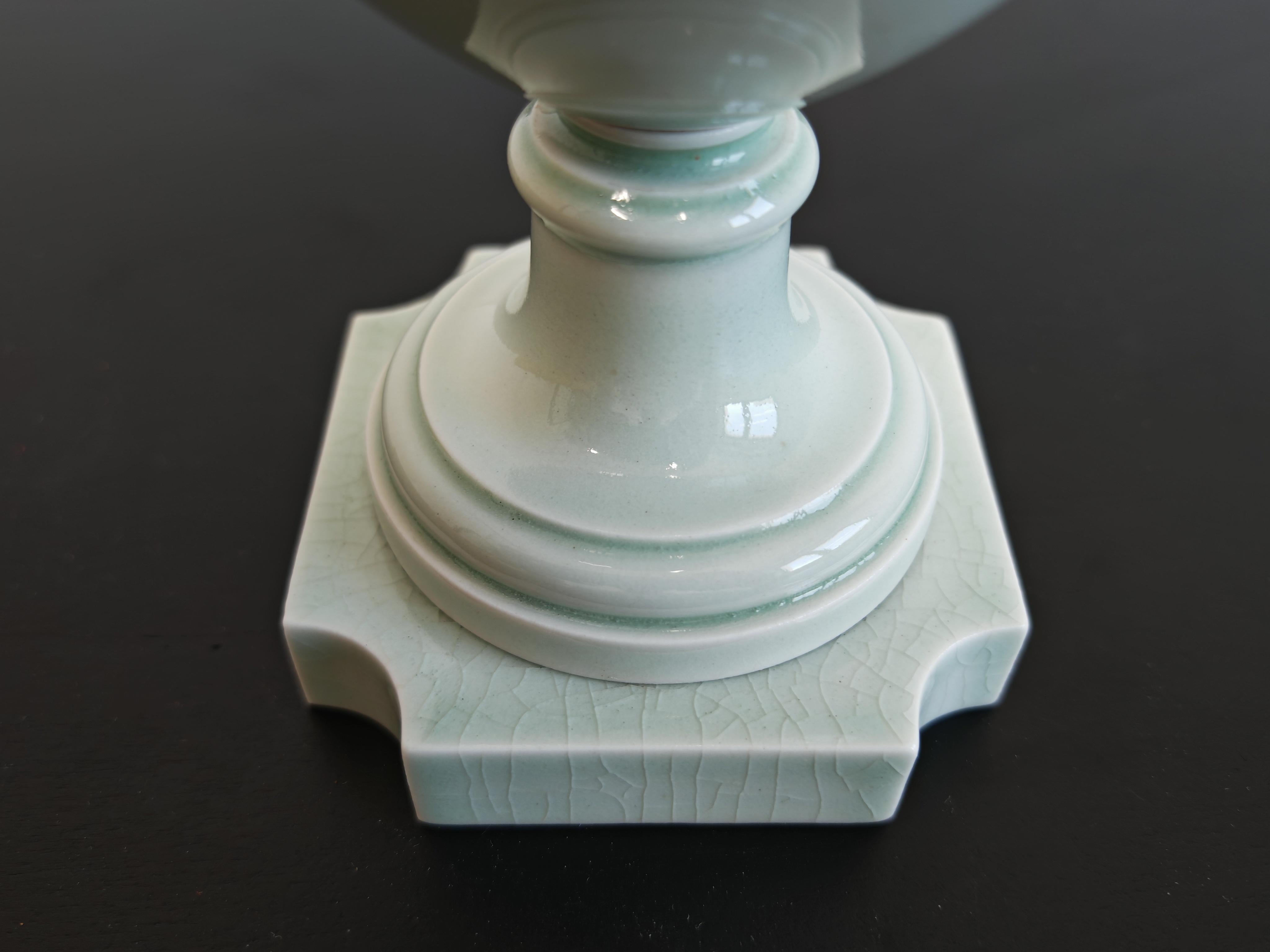 Antique Porcelain Urn in pale green glaze, by Sevres, France 19th Century For Sale 4