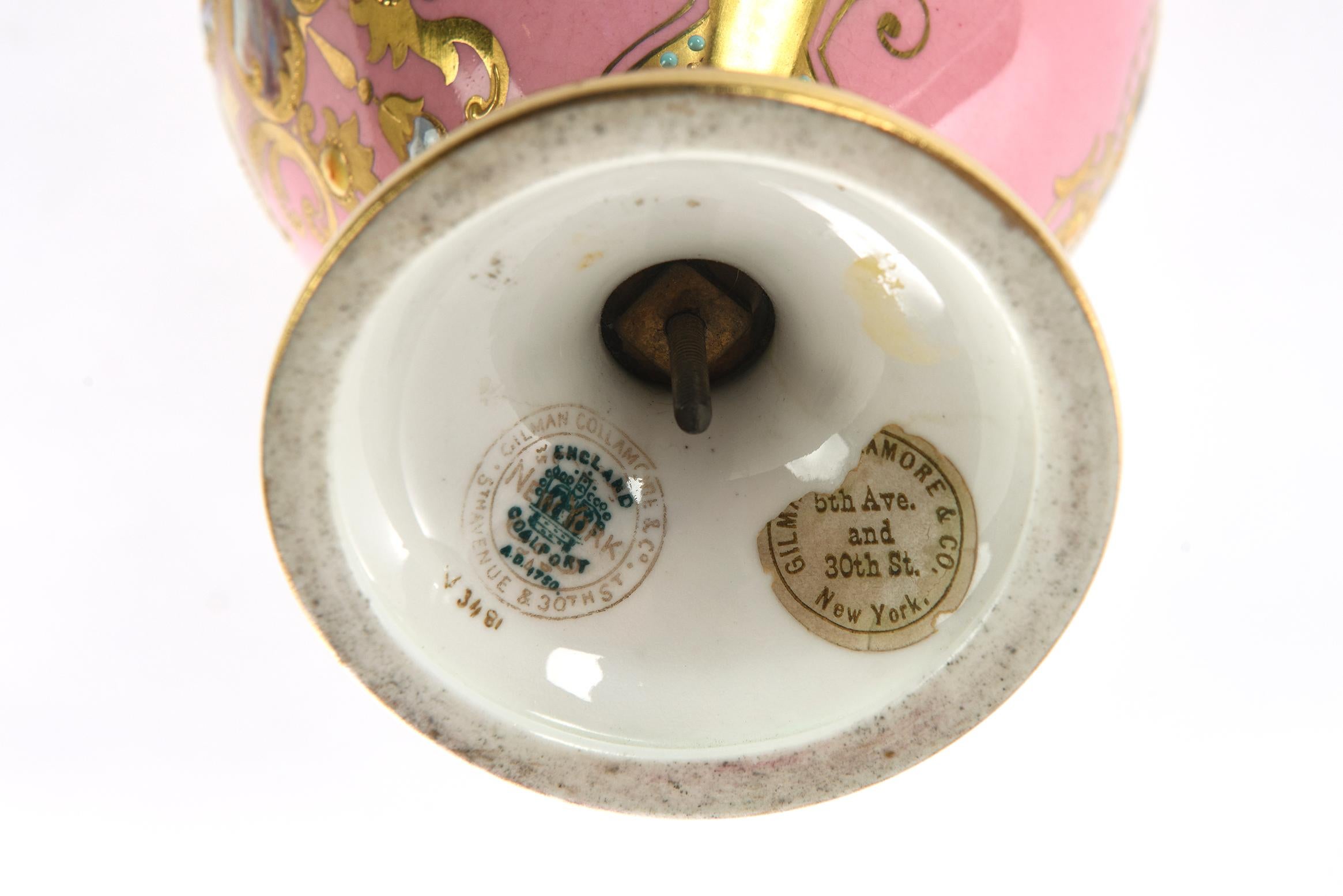 Antique Porcelain Vase Pink Jeweled & Hand Painted, Coalport, England circa 1900 1